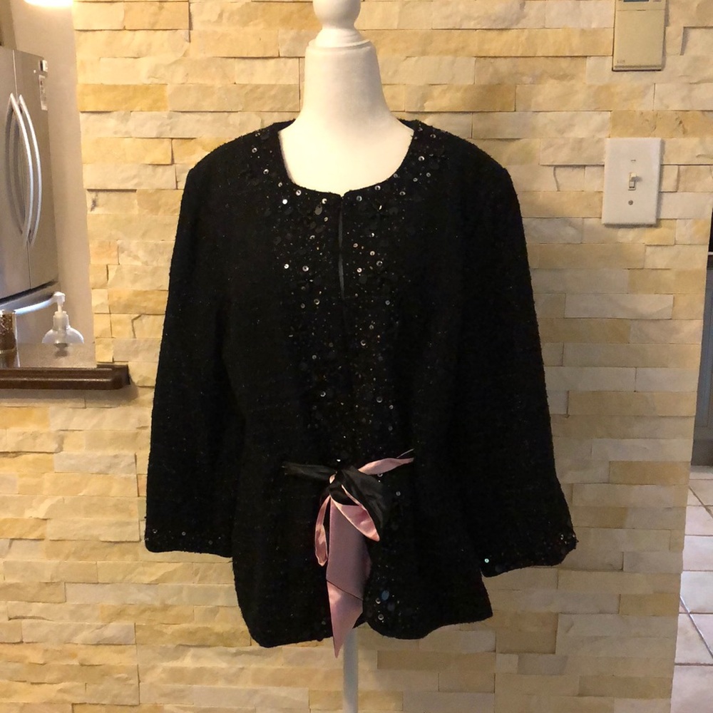 Victor Costa occasions  black beaded top with satin ribbon